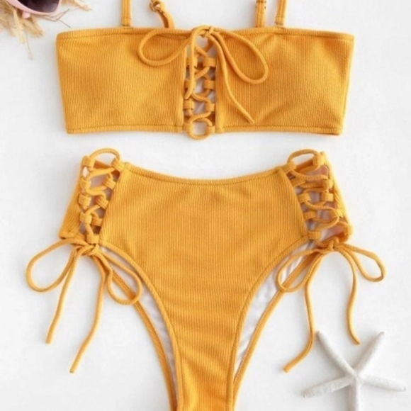 Zaful Other - Yellow High-Rise Two Piece Bikini small 💛
